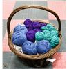Image 1 : 21 NEW ROLLS OF YARN IN EXTRA LARGE WICKER BASKET