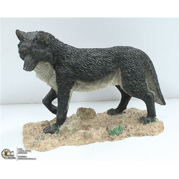 HAND CRAFTED AND PAINTED WOLF FIGURINE,BEADED EYES