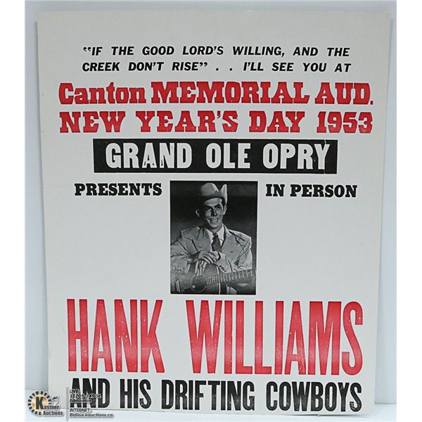 HANK WILLIAMS POSTER 22" X 26"