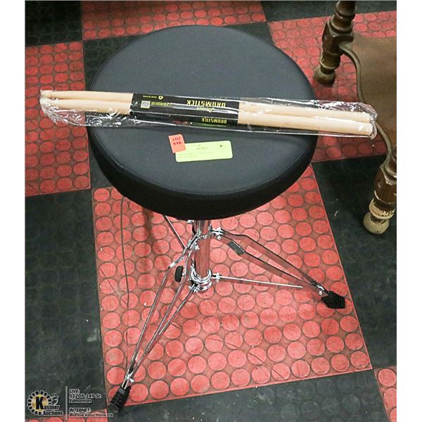 DRUMMER'S STOOL AND DRUMSTICKS