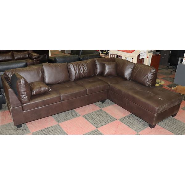 NEW JERSEY LEATHERETTE SECTIONAL, DARK CHOCOLATE