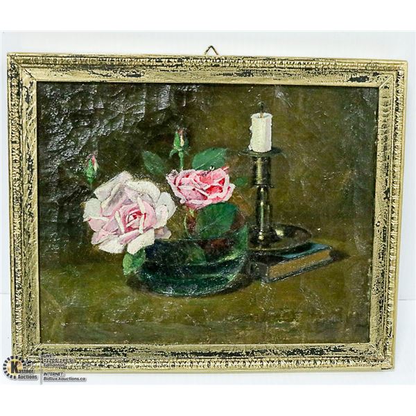 VINTAGE OIL PAINTING CIRCA 1927 FLORAL 13 X 11