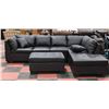 Image 1 : NEW BLACK LEATHERETTE SECTIONAL WITH OTTOMAN