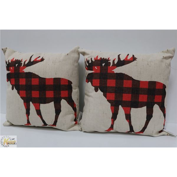 2 DECORATIVE PLAID MOOSE PILLOWS