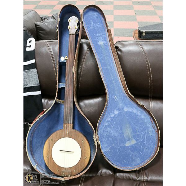 HAND MADE FRETLESS 5 STRING BANJO WITH CASE