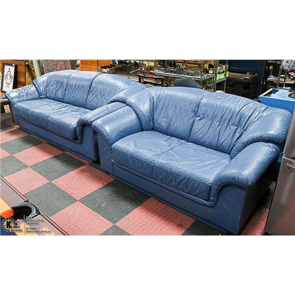 BLUE LEATHER SOFA & LOVESEAT SET
