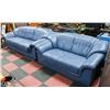 Image 1 : BLUE LEATHER SOFA & LOVESEAT SET