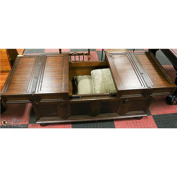 RUSTIC STYLE WOODTONE STORAGE COFFEE TABLE, 48 X 24 X 22