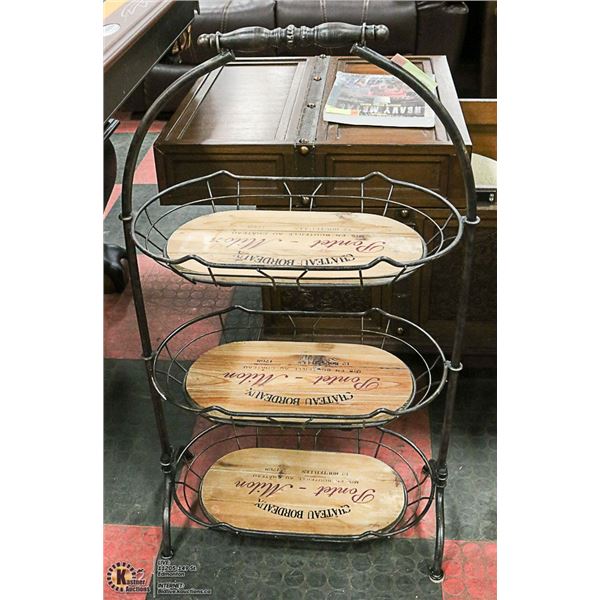 RUSTIC METAL AND WOOD BISTRO RACK, 21 X 35