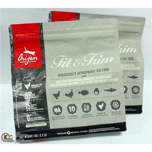 TWO 2.2LB BAG OF ORIJEN FREE RUN CHICKEN AND