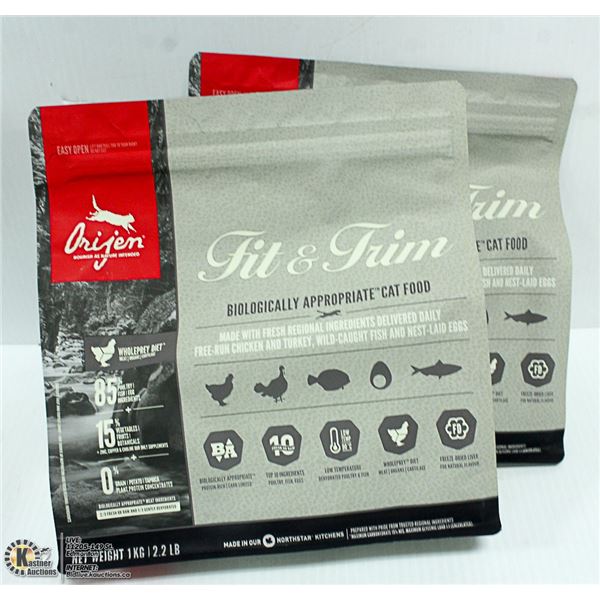 TWO 2.2LB BAG OF ORIJEN FREE RUN CHICKEN AND