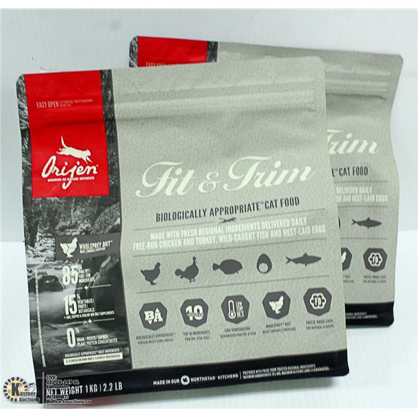 TWO 2.2LB BAG OF ORIJEN FREE RUN CHICKEN AND