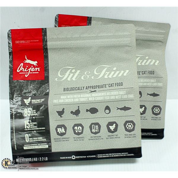 TWO 2.2LB BAG OF ORIJEN FREE RUN CHICKEN AND