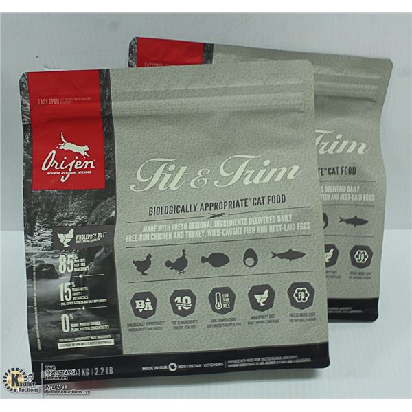 TWO 2.2LB BAG OF ORIJEN FREE RUN CHICKEN AND