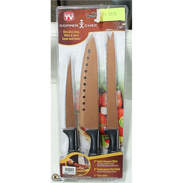 NEW 3PC COPPER KNIFE SET