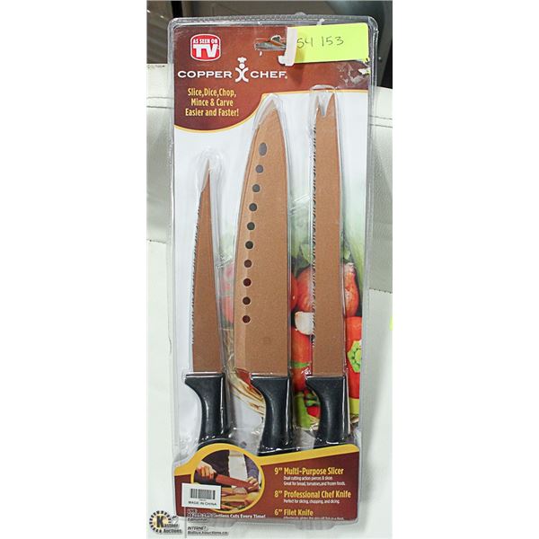 NEW 3PC COPPER KNIFE SET