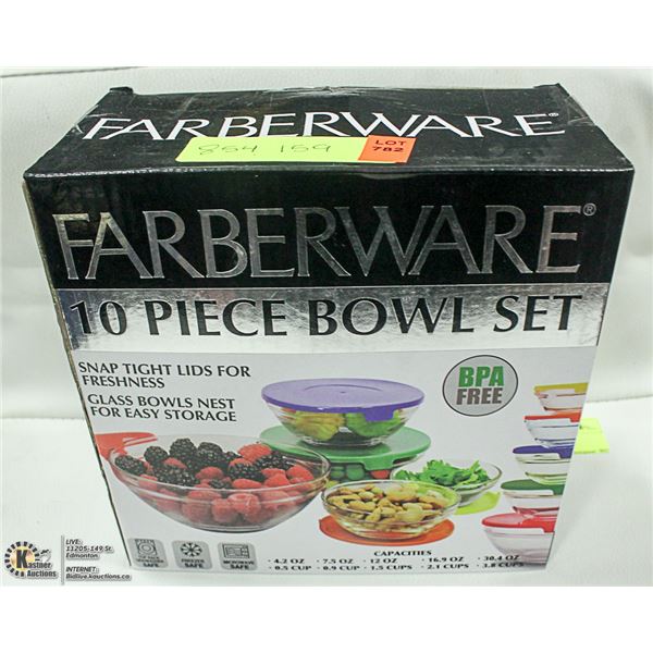 NEW FARBERWARE 10PC GLASS BOWL SET