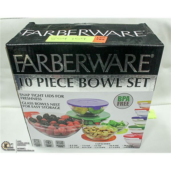 NEW FARBERWARE 10PC GLASS BOWL SET