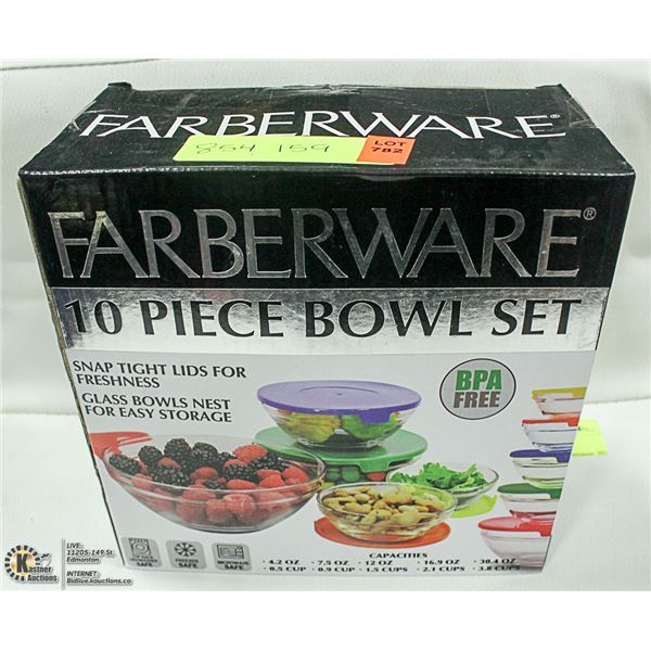 NEW FARBERWARE 10PC GLASS BOWL SET