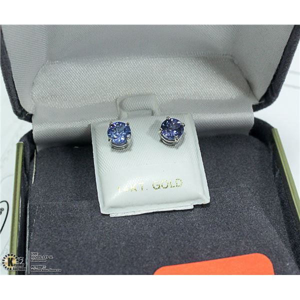 22) 14 K GOLD PAIR SINGLE STONE TANZANITE EARRINGS