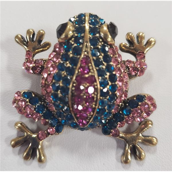 RHINESTONE FROG BROOCH