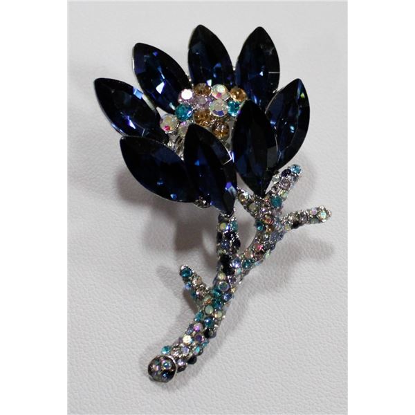 RHINESTONE FLOWER BROOCH WITH LARGE MARQUIS CUT
