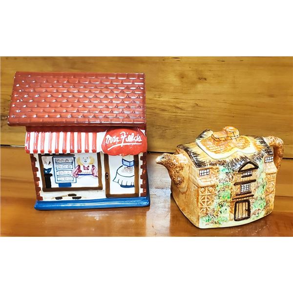MRS. FIELD'S COOKIE JAR AND DECORATIVE TEA POT