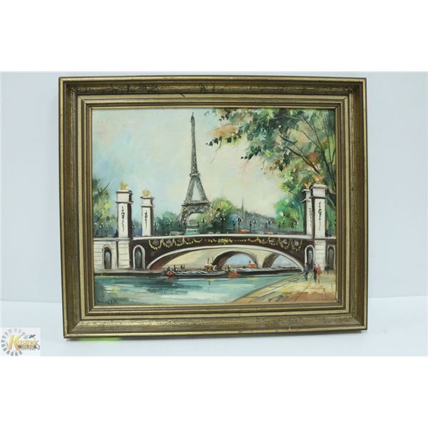 VINTAGE PARIS OIL PAINTING, 19 X 16