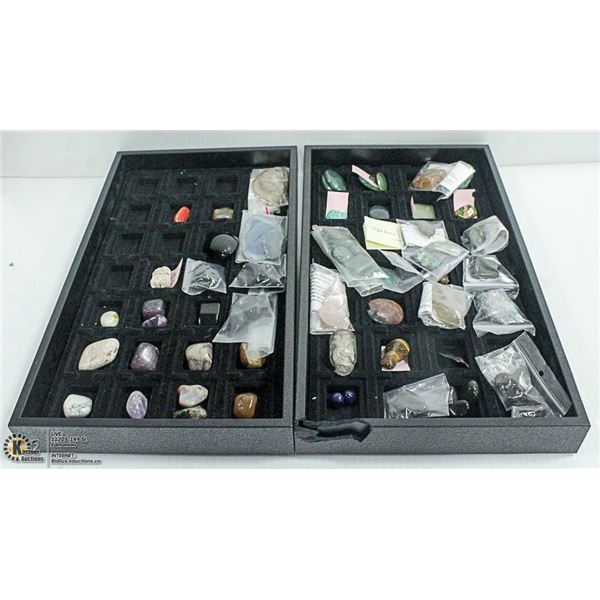 2 TRAYS OF POLISHED SEMI PRECIOUS GEMS