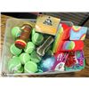 Image 1 : TUB OF ASSORTED DOG TOYS, TENNIS BALLS,