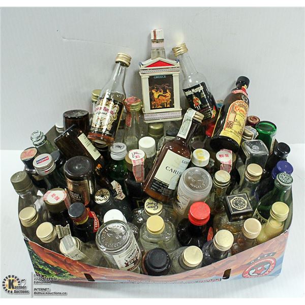 BOX OF COLLECTOR AIRPLANE BOTTLES SOME OPEN,