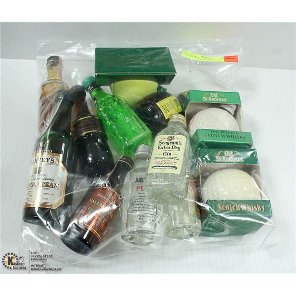 BAG WITH 12 ASSORTED 1OZ LIQUOR BOTTLES