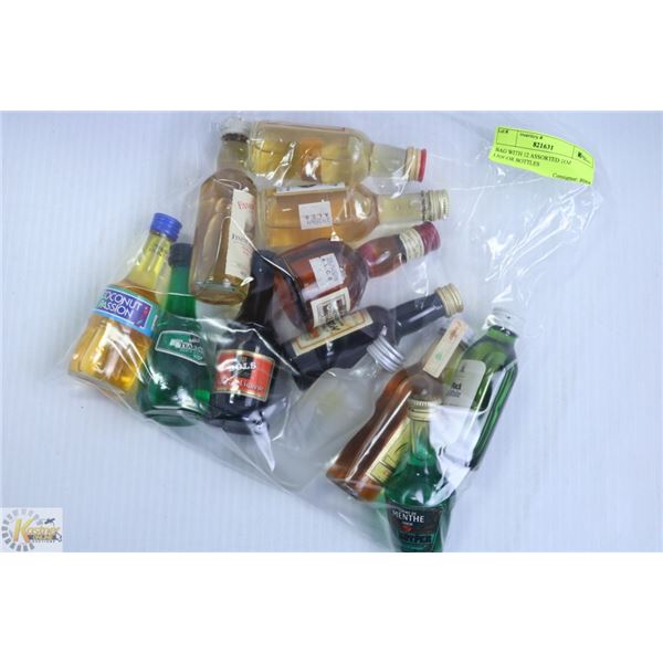 BAG WITH 12 ASSORTED 1OZ LIQUOR BOTTLES