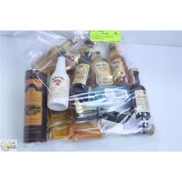 BAG WITH 12 ASSORTED 1OZ LIQUOR BOTTLES