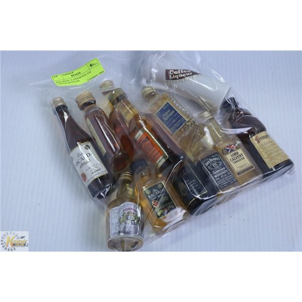 BAG WITH 12 ASSORTED 1OZ LIQUOR BOTTLES
