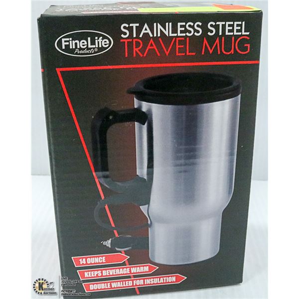 NEW STAINLESS STEEL PLUG-IN TRAVEL MUG