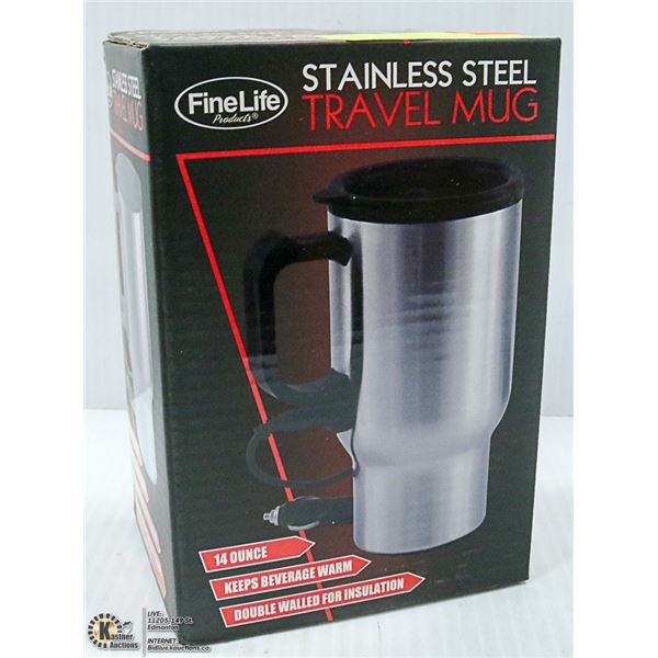 NEW STAINLESS STEEL PLUG-IN TRAVEL MUG