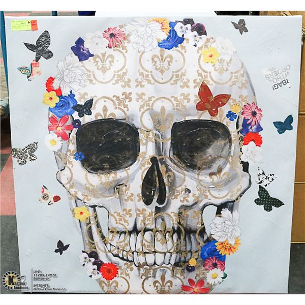 LARGE CANVAS WITH SKULL & BUTTERFLIES