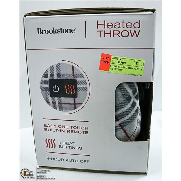 BROOKSTONE HEATED THROW 50" X 60" 4 HEAT SETTING