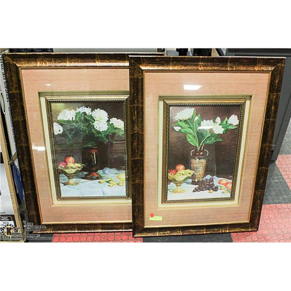 GOLD FRAME FRUIT & FLORAL PICTURE SET SIGNED SONGY