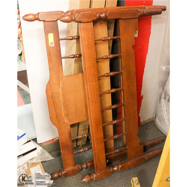 VINTAGE WOOD SINGLE HEADBOARD AND FOOTBOARD