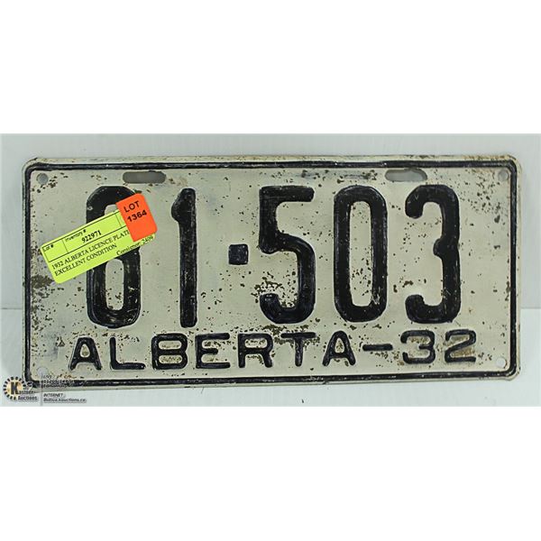 1932 ALBERTA LICENCE PLATE, EXCELLENT CONDITION
