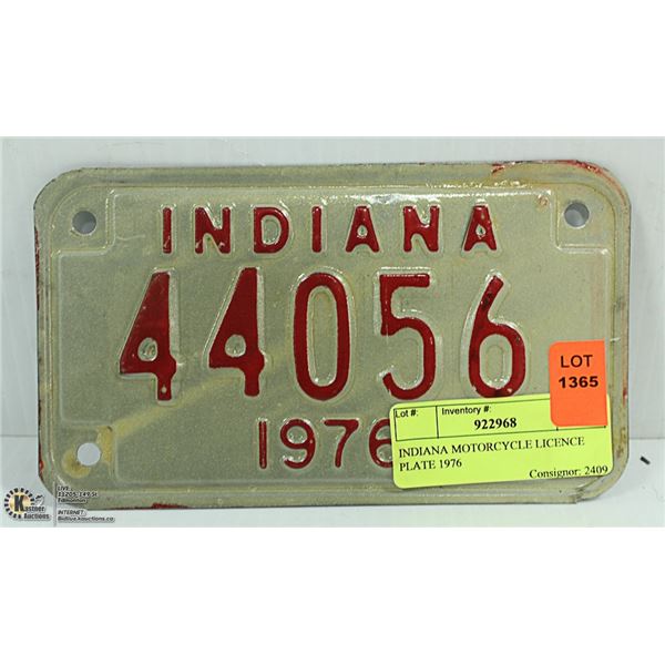 INDIANA MOTORCYCLE LICENCE PLATE 1976