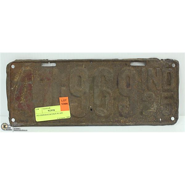 1925 INDIANA LICENCE PLATE