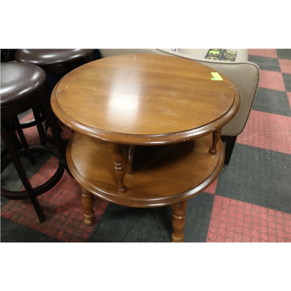 MID CENTURY 2 TIERED ROUND MAPLE TABLE 24"T X 25"