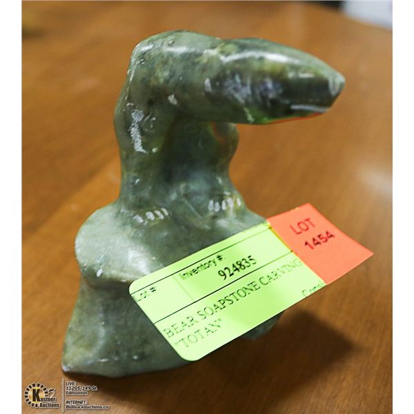 BEAR SOAPSTONE CARVING SIGNED "TOTAN"