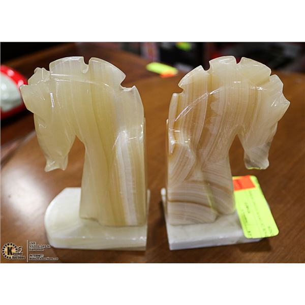 PAIR OF ONYX STONE HORSE BOOK ENDS