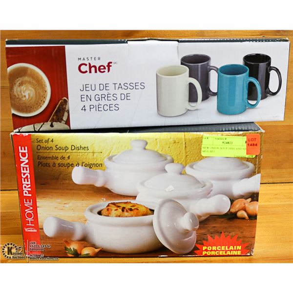NEW ONION SOUP DISH AND NEW MUG SET