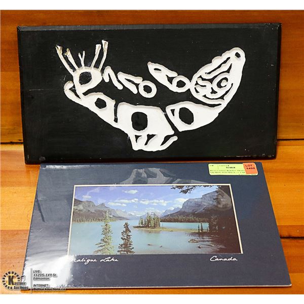 WEST COAST WOOD CARVING SALMON AND MALIGNE LAKE