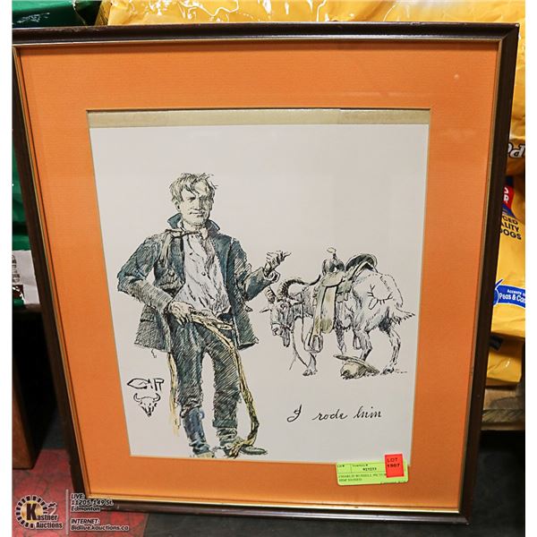 CHARLIE RUSSELL PICTURE 'I RODE HIM' SIGNED
